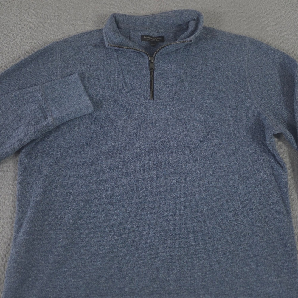 Banana Republic Sweater Mens Large Blue Ultra-Soft Waffle Knit 1/4 Zip Pullover